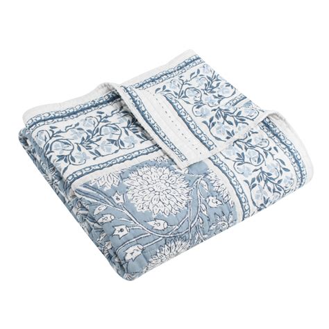 Levtex Home Adare Blue Throw Bordered Floral Blue Navy And