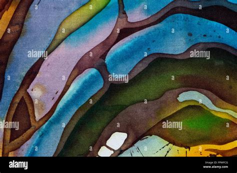 Rice Terraces Fragment Hot Batik Handmade Abstract Surrealism Art On Silk Background Texture