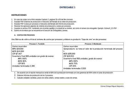 Entregable 1 Gestion De Costos Y Precios INSTRUCCIONES 1 En Caso De