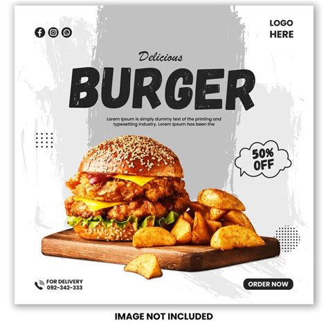 Speisekarte Und Restaurant Burger Social Media Post Vorlage Premium