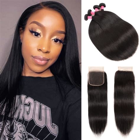 Julia 4 Bundles Straight Indian Human Virgin Hair With Lace Closure