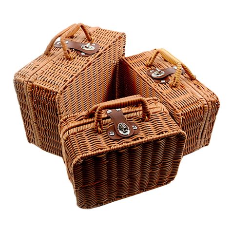 Retro Handwoven Rectangular Simulation Wicker Handbag Suitcase Vintage