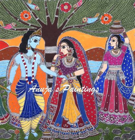 Original Madhubani Painting Radha Krishna 100 Etsy