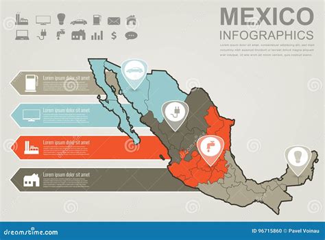 Mexico Map With Infographic Elements Infographics Layouts Stock Vector