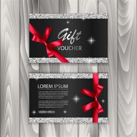 Set Of Shiny Gift Voucher With Realistic Pink Bow Vector Template For