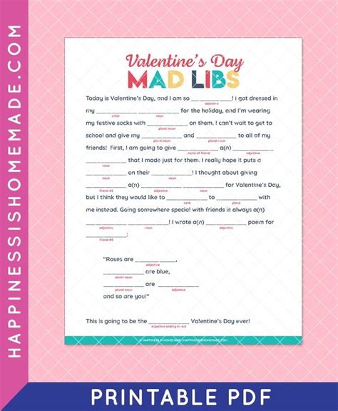 Valentine S Day Mad Libs Happiness Is Homemade