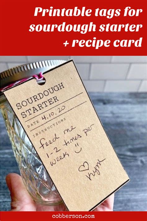 Printable Set Of Sourdough Starter Gift Tags Recipe Card Etsy