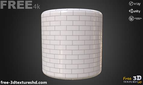 Ceramic White Brick Wall Tile Seamless Pbr Texture D High Res Unity