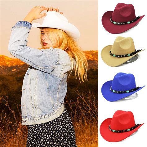 Manunclaims Western Cowboy Hat Fashion Rivet Roll Up Wide Brim Western