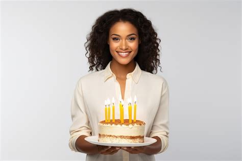 Premium Photo Happy Beautiful African American Woman Holding Birthday