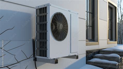 Air Source Heat Pump Installed In Residential House Or Building With