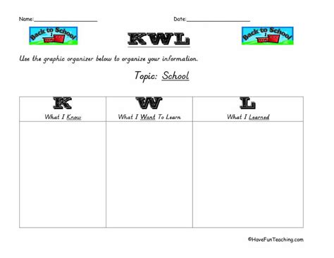 School Kwl Graphic Organizer By Teach Simple