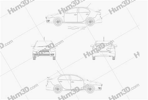 Mitsubishi Lancer sedan 2014 Blueprint - 3DModels.org