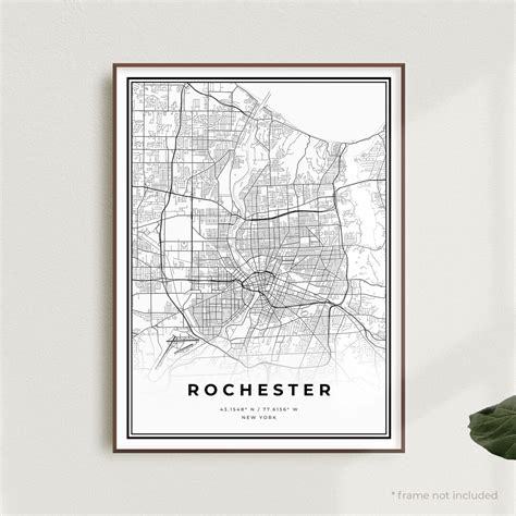 Rochester Map Print Rochester Street Map Poster New York Modern Minimalist Map Office Wall