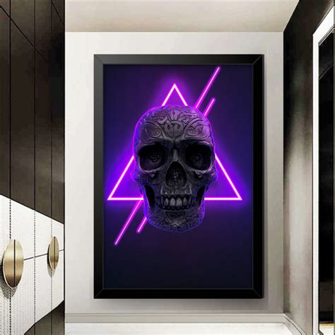 Quadro Decorativo Caveira Neon Ilustra O Moldura X Cm No Elo