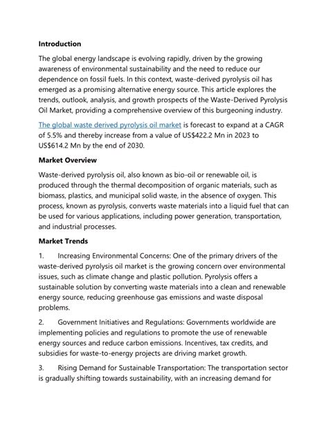 PPT Waste Derived Pyrolysis Oil Market Overview Analysis Drivers