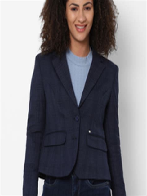 Buy Allen Solly Woman Navy Blue Checked Single Breasted Blazer Blazers For Women 17601796 Myntra