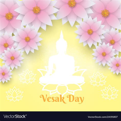 Happy Vesak Day Background Buddha On Yellow Vector Image