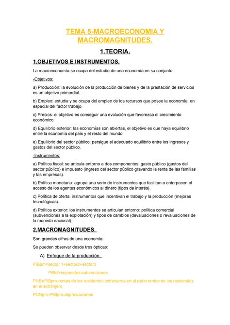 Free Tema 5 Nice TEMA 5 MACROECONOMIA Y MACROMAGNITUDES 1 1 E