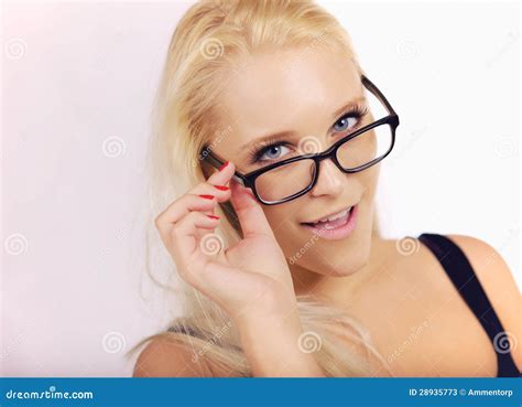 Pretty Girl Looking Very Smart In Her Eyewear Stock Image Image Of Blonde Glasses 28935773