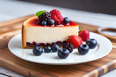 Premium Photo A Cheesecake With Berries And Raspberries On A Plate