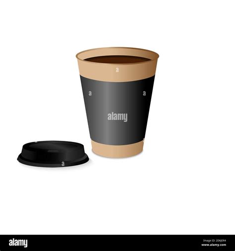 Takeaway Hot Coffee Cup Hot Coffee In Brown Paper Cup With Black Lid And Sleeve Stock Vector