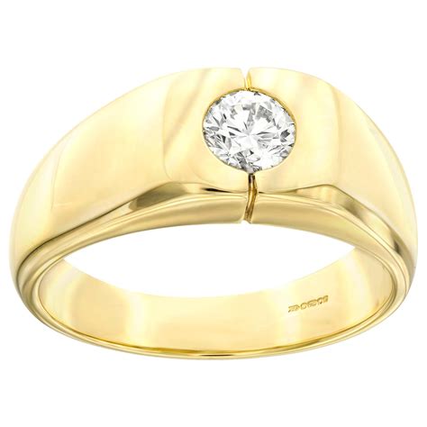 1 00 Carat Round White Diamond 18 KT Yellow Gold Men S Signet Ring For