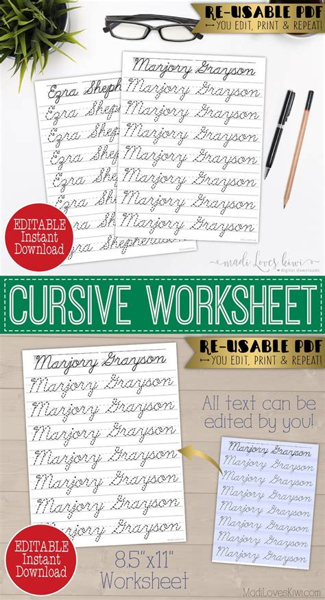 Cursive Name Writing Worksheet Editable Script Handwriting Practice