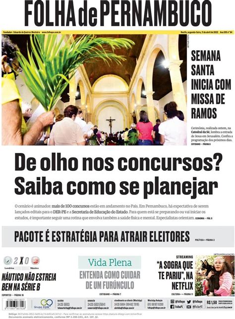 Capa Folha De Pernambuco Edi O Segunda De Abril De