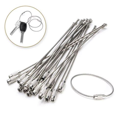 Cheap 10pcs Stainless Steel Wire Keychain Cable Rope Key Holder Keyring