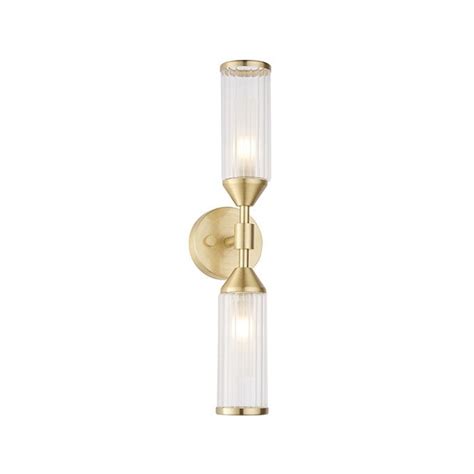 Ribbed Frosted Glass Satin Brass Double Wall Light Lighting Company Uk