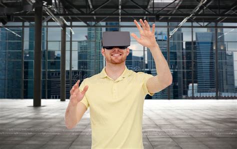 Happy Man In Virtual Reality Headset Or 3d Glasses Stock Image Image