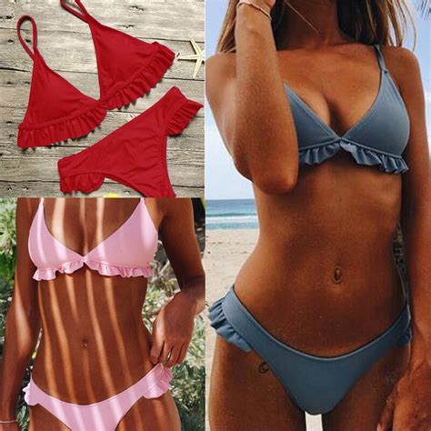 2019 Mais Novo Hot Sexy Ruffed Bra Bikini Set Swimsuit Mulheres Bandage