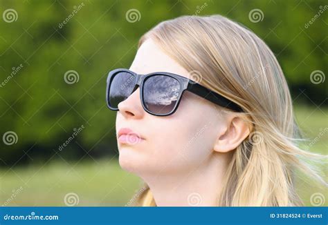 Woman Wearing Sunglasses With Sky Mirroring Stock Images Image 31824524