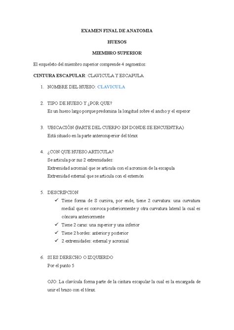 Examen Final DE Anatomia EXAMEN FINAL DE ANATOMIA HUESOS MIEMBRO