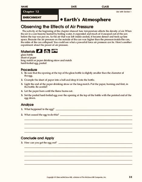 Earths Atmosphere Worksheet For 7th 9th Grade Lesson Planet