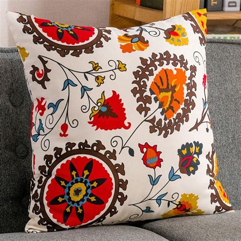 Folk Style Cotton Linen Cushion Cover Sunflower Seat Throw Pillow