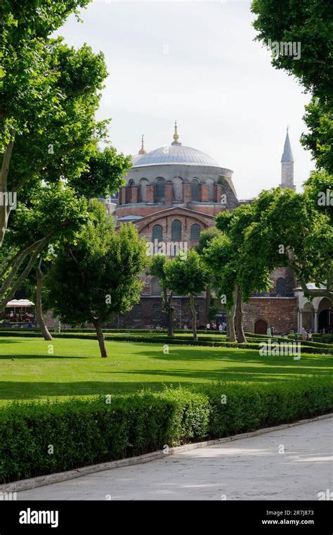 Gardens In The Topkapi Palace Complex With The Hagia Irene Church