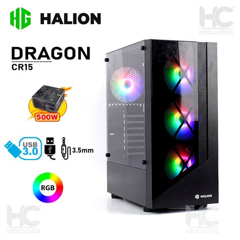 CASE HALION DRAGON CR15 C FUENTE 500W RAINBOW RGB VIDREO TEMPLADO