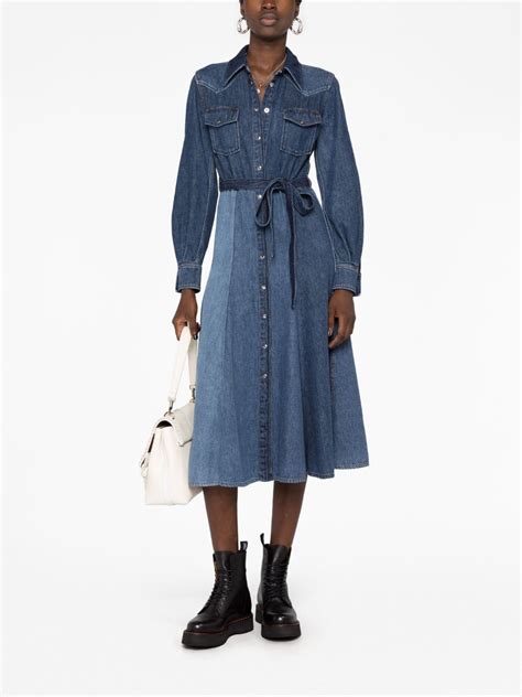 Chloé Belted Denim Shirt Dress Blue Editorialist