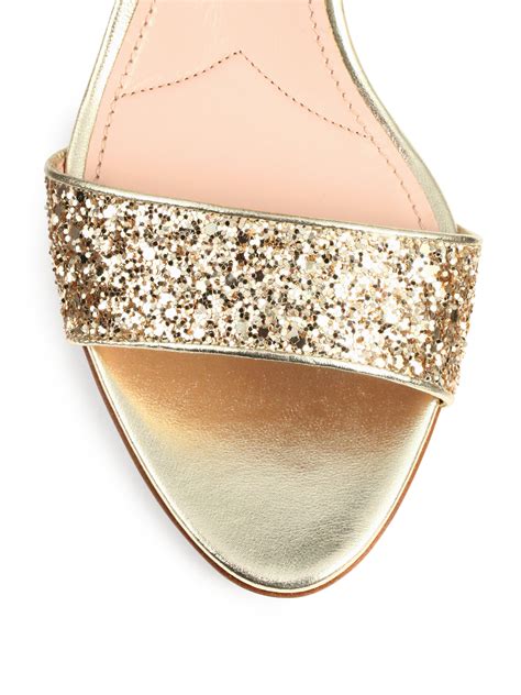 Miu Miu Jeweled Glitter Kitten Heeled Sandals In Gold Metallic Lyst