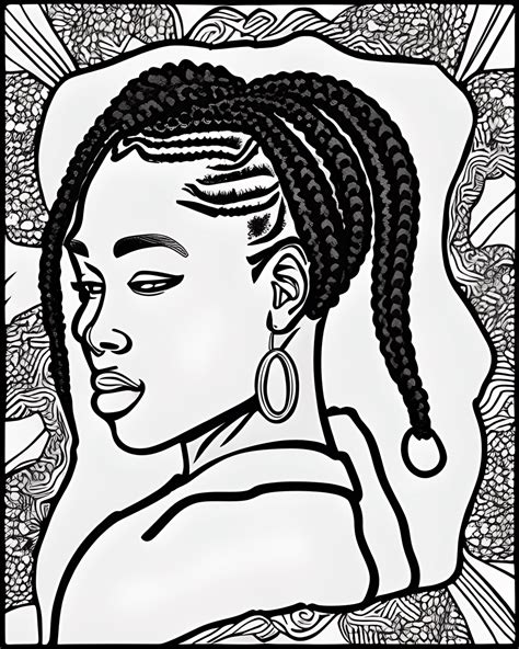 Coloring Page Black Woman With Braids Creative Fabrica