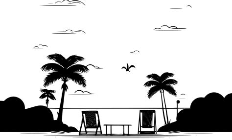 Beach Background Black And White Isolated Icon Vector Illustration