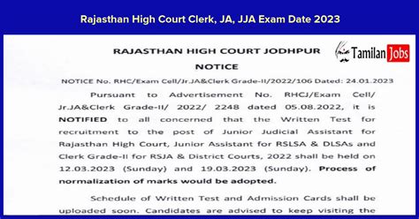 Rajasthan High Court Clerk Ja Jja Exam Date Announced Check