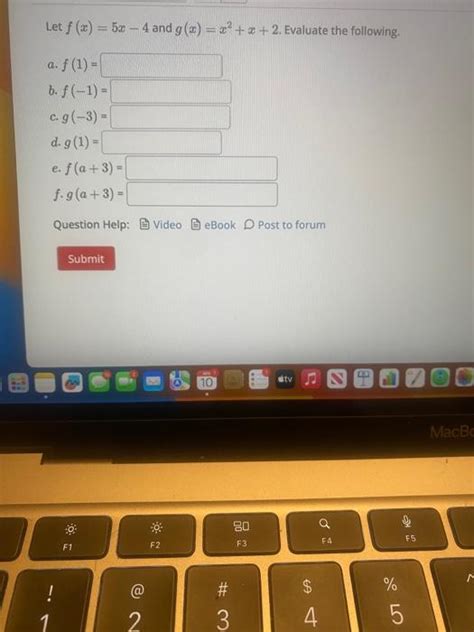 Solved Let F X 5x−4 And G X X2 X 2 Evaluate Th A F 1