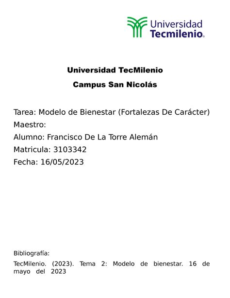 Actividad Modelo De Bienestar Universidad Tecmilenio Campus San