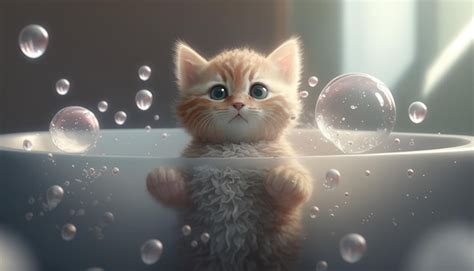 Premium Photo | A kitten in a bubble bath