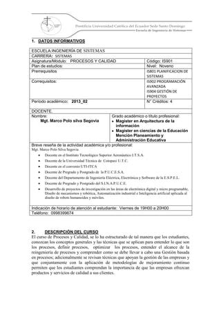 Syllabus Procesos Y Calidad Periodo 2013 I 1 PDF Descarga Gratuita