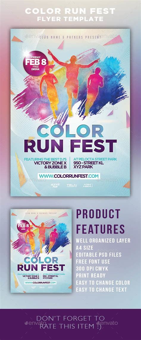 Color Run Festival Flyer Template Sport Poster Design Flyer Template