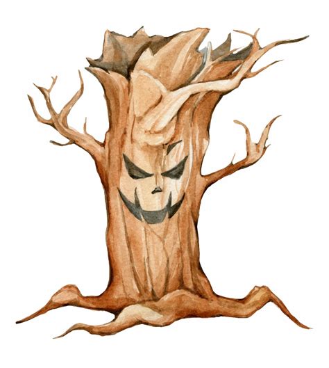 Premium Vector Creepy Tree Cartoon Style Watercolor Drawing But